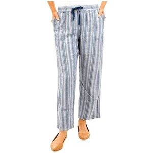DASH Women's Stripe Linen boho Pants elastic waist high rise size L